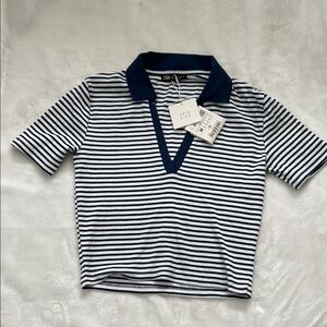 Zara Blue and White Striped Polo Shirt